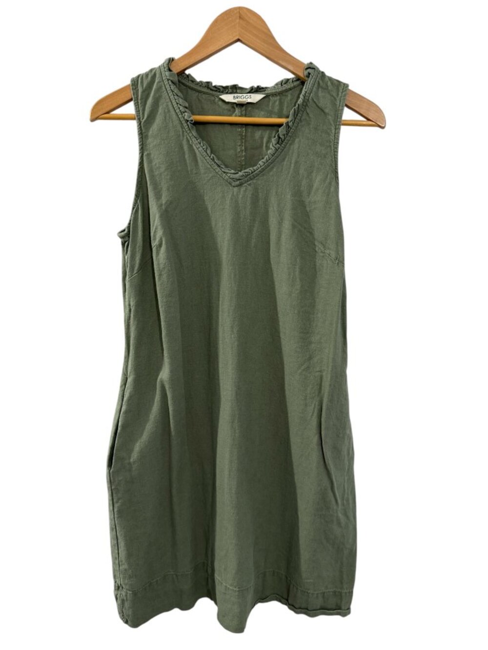 Briggs New York Olive Green Sleeveless Linen Blend Pocket Dress Small S/P
